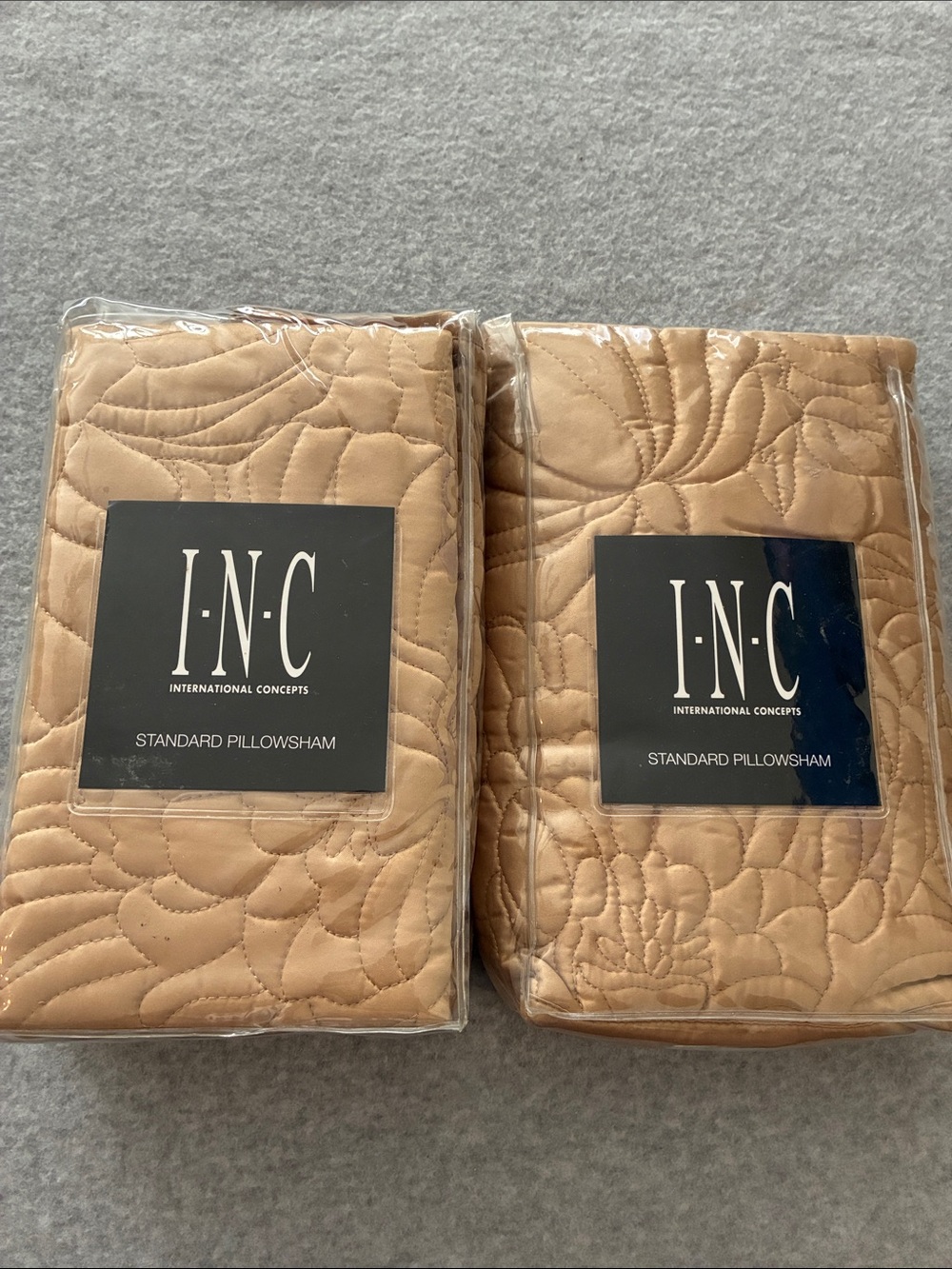 INC International Concepts Avenel Quilted Standard Shams Pair Gold NWT $140